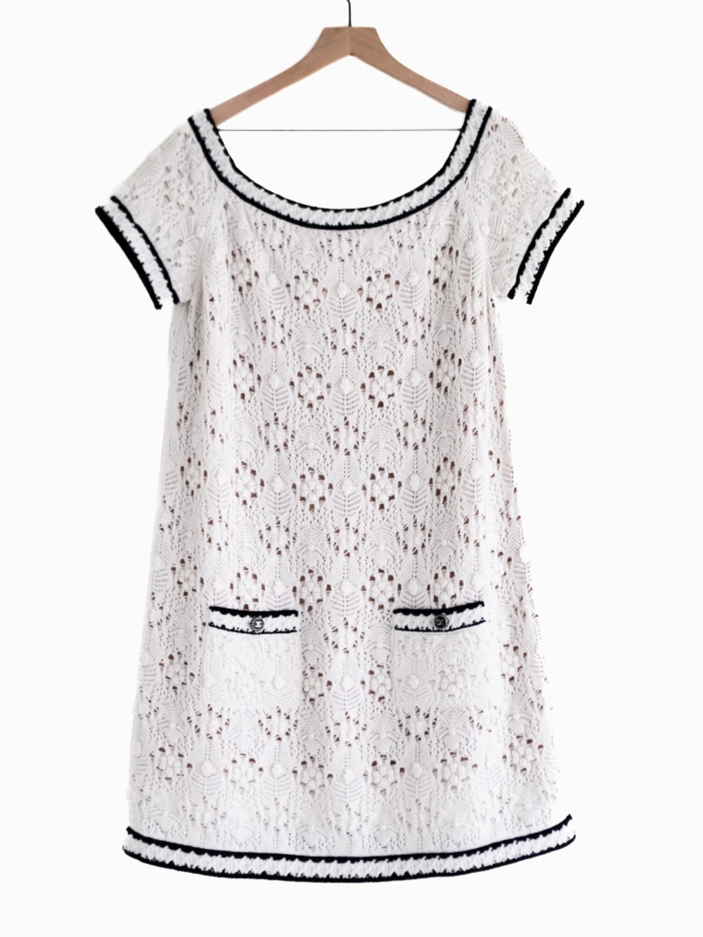 Chanel Dress White Cashmere 2022 Knit Crochet Dress sz 48